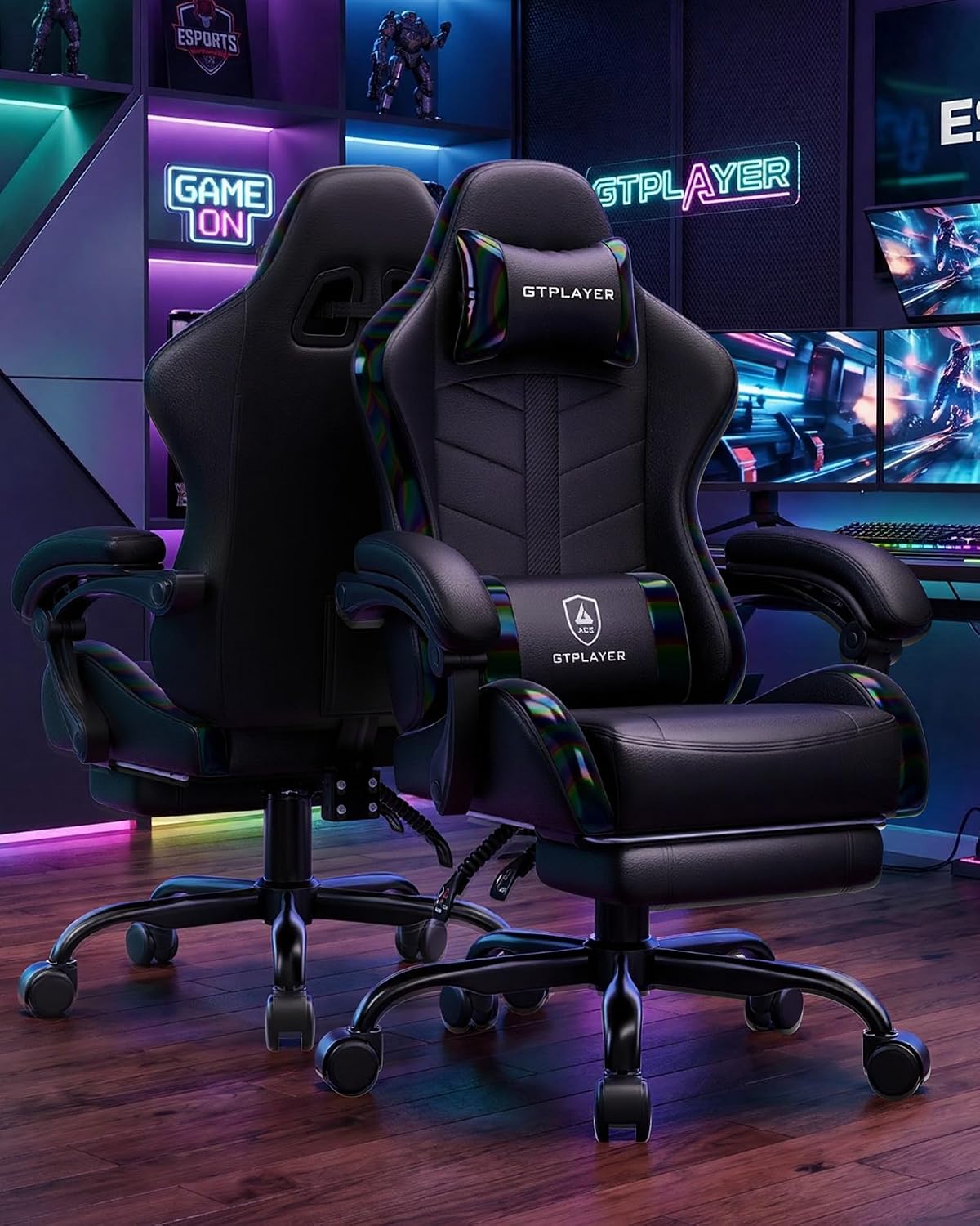 GTPLAYER Gaming Chair, Computer Game Chair for Adults, Colorful Black - Image 2