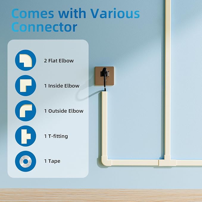 Yecaye 142in Wall Cord Hider for 2-3 Cords, W0.94in H0.47in, Beige | Medium Cord Covers for Wires on wall, On-Wall Cord Cover Cable Concealer - Image 3