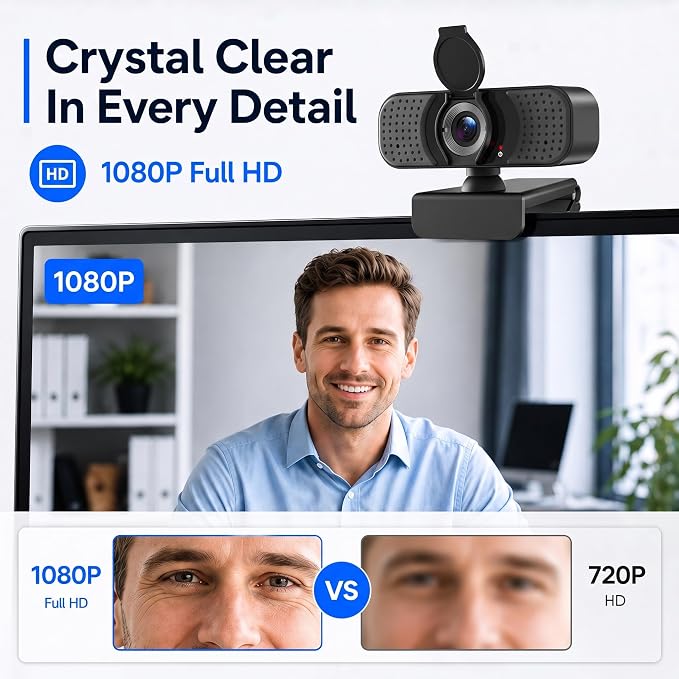 4K UHD Webcam with PDAF Autofocus, Dual Mics, USB-C Adapter, Privacy Cover | 87° view, auto white balance, low-light correction, 360° rotation, 35° tilt, 1.5 m USB-A cable and mini tripod - Image 2