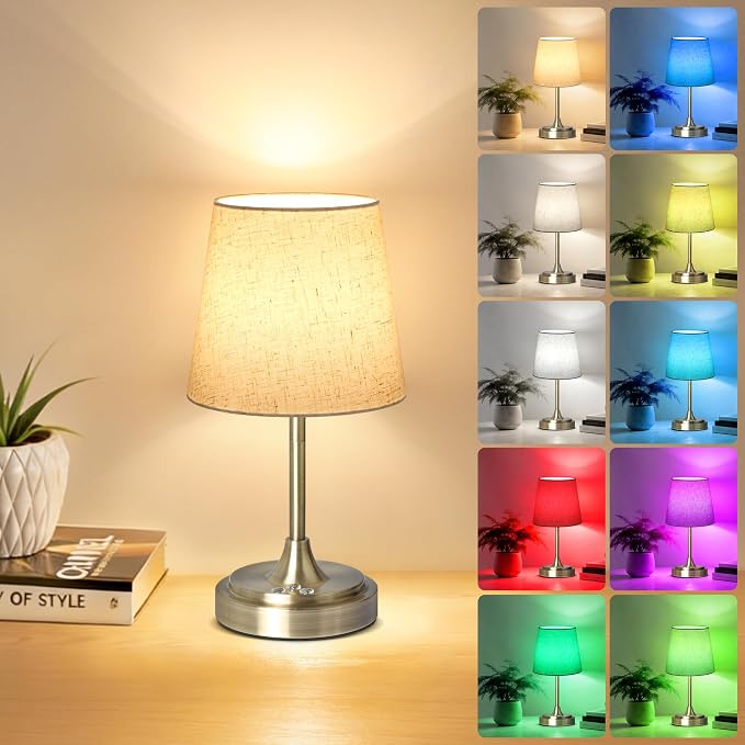 Wowag Small Cordless Table Lamp Rechargeable,5000mAh Battery Operated Desk Lamp,3 Colors & 7 RGB Stepless Dimmable,Touch Ambient Light for Bedside,Bedroom,Dining Room,Living Room,Bronze,FlaxenShade by Wowag