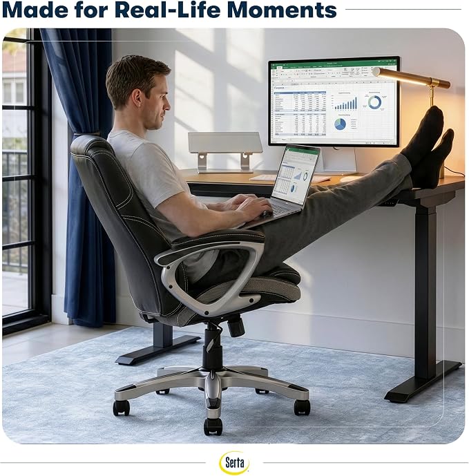 Serta Ergonomic Executive Office Chair, Padded Arms Mesh Back Leather Chair | Amplify, Contoured Lumbar Lower Back Support, Back Pain Relief, Adjustable Height & Recline, Work From Home Desk Chair, Gray - Image 5
