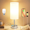 Dicoool Bedside Table Lamp for Bedroom - Touch Desk Lamp with USB A+C Port | USB A+C Ports, 3-Way Dimmable, LED Bulb Included, White Fabric Shade, Silver Metal Base, 14" Small Night Stand Lamp for Dorm by DicooolDirect
