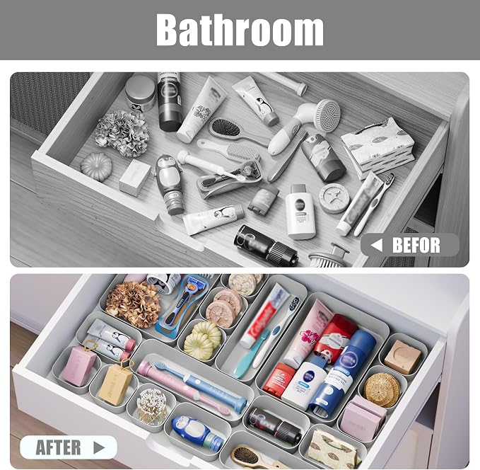 Drawer Organizers Bins 10 PCS for Bathroom Makeup Desk Office | with Non-slip Pads, 3 Sizes, Plastic Tray, Vanity Organizer, Kitchen Utensils Organizer - Image 7