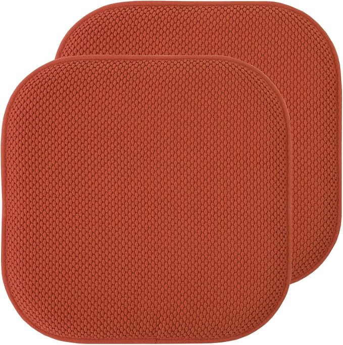 Sweet Home Collection Chair Cushion Memory Foam Pads Honeycomb Pattern Slip Non Skid Rubber Back Rounded Square 16" x 16" Seat Cover, 2 Pack, Rust by SweetHomeCollection