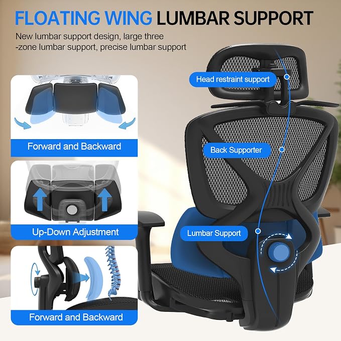 Ergonomic Office Chair, Home Office Desk Chairs with 3D Headrest Armrests | Freepub Computer Gaming Chair with Adjustable Lumbar Support, Big and Tall High Back chairs for Man Women, 350lbs, Black - Image 3
