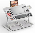 Potuopy Adjustable Lap Desk, Large Smooth Easy-Clean Wood Grain Desktop, Foldable Laptop Bed Tray Table with Storage Drawer, Portable Laptop Stand Fits 17" Laptop for Bed Couch Floor (Grey) by Potuopy