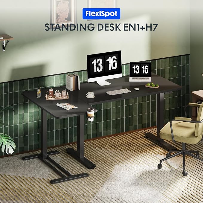 FLEXISPOT H7 32" Pneumatic Height-Adjustable Overbed Table with Wheels | C-shaped bedside table,Medical End Table,Rolling Cart TV Tray,Laptop desk for Hospital Home office use,31.5"Wx17.7"D,Black - Image 8