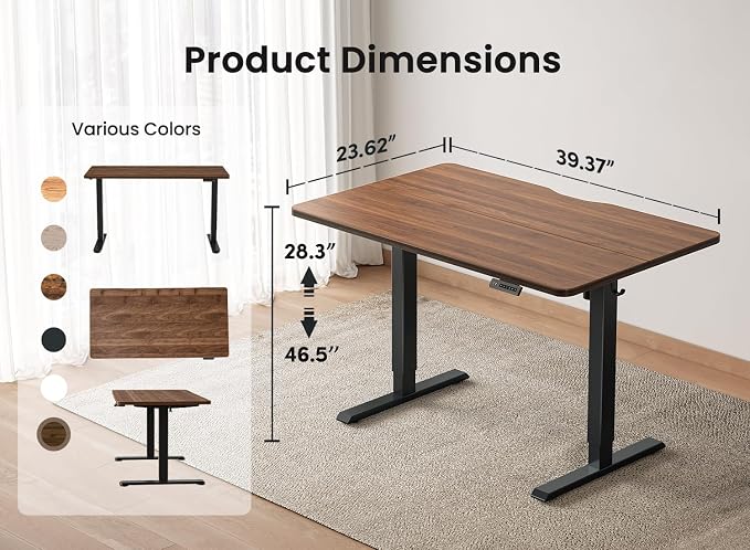 BANTI 40 × 24 Inches Standing Desk, Ergonomic, Electric Height Adjustable, Sit and Stand Up, Computer Office Desk with Splice Board, Black Frame/Black Walnut Top - Image 2