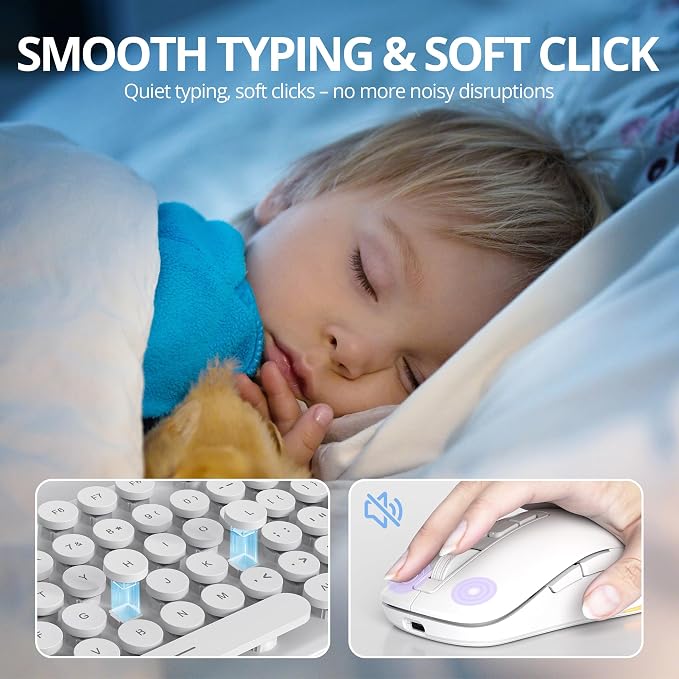 Backlit Wireless Keyboard and Mouse, 2.4GHz Light Up Typewriter Rechargeable Cordless Quiet Keyboard with USB Receiver for PC/Laptop (White) - Image 5