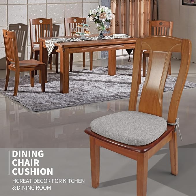 SINOSSO 6 Pack Memory Foam Chair Cushions for Dining Chairs, Friendly Woven Fabric 16" U-Shape Comfortable Kitchen Chair Pads, Removable Slip Resistant Seat Cushions (Set of 6, Light Grey) - Image 2