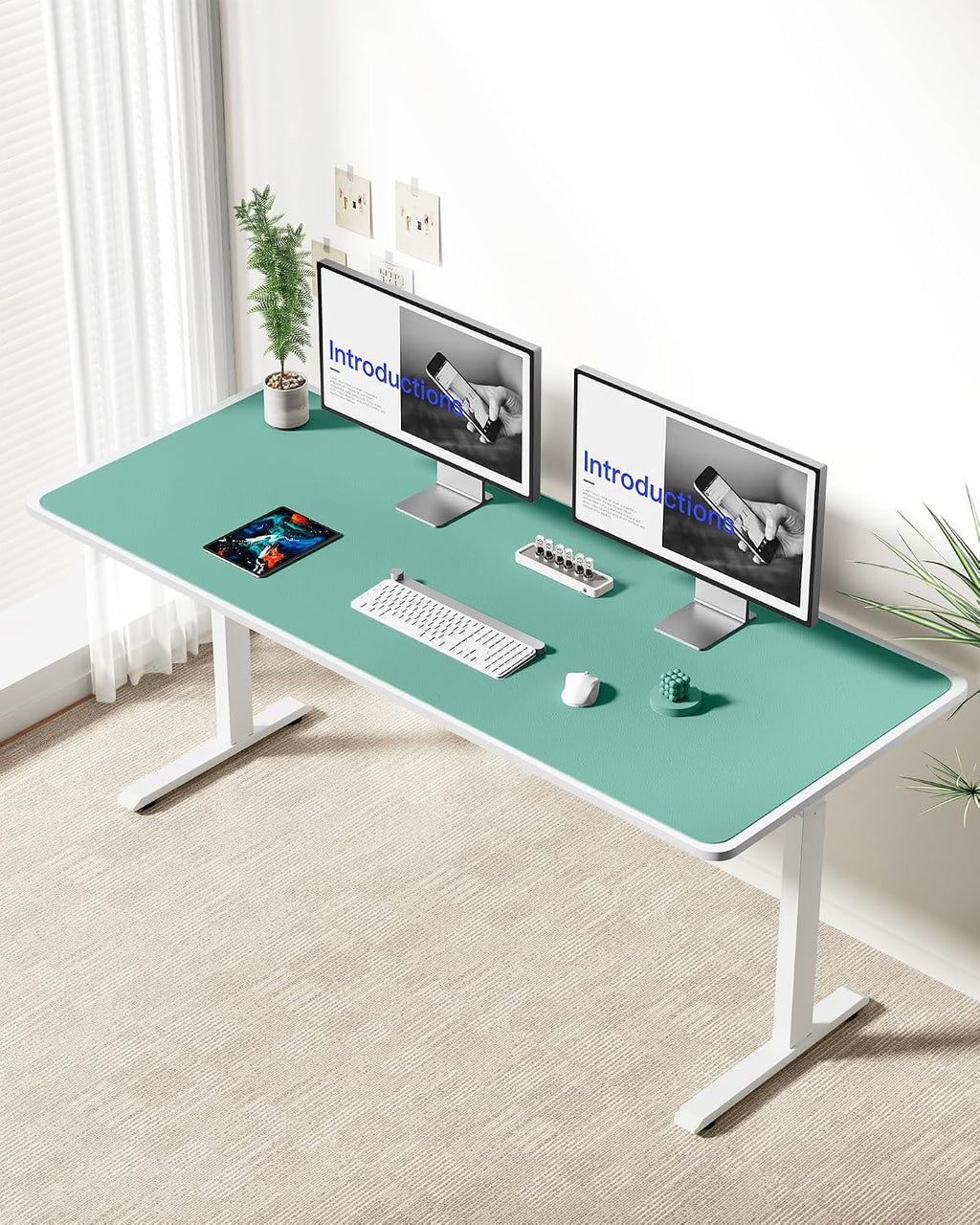 YSAGi Leather Desk Pad Protector, Office Desk Mat, Large Mouse Pad, Non-Slip PU Leather Desk Blotter, Laptop Desk Pad, Waterproof Desk Writing Pad for Office and Home (Green-Blue,55" x 24") - Image 4