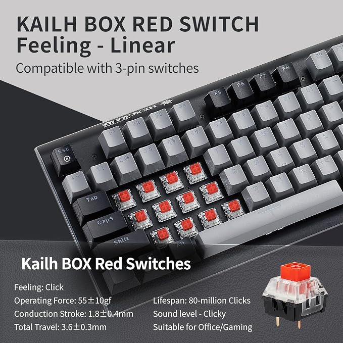 Hexgears GK735 Full-Size Mechanical Gaming Keyboard, Surround Side Light Strip+Backlit Keyboard with Linear Switch, Anti-Ghosting, Double-Shot PBT Keycaps, Compatible with Windows, macOS (Gray-Black) - Image 5