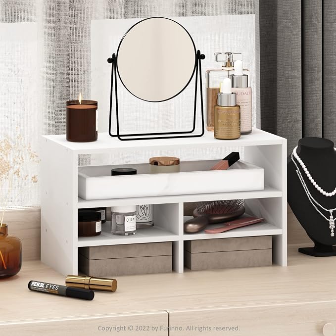 Furinno Hermite Desk Top Organizing Shelf Bookcase, White | Desktop Office Organization Racks with Open Shelves, Desk Top Display Book Shelf, for Paper, Office Supplies, Magazine - Image 2