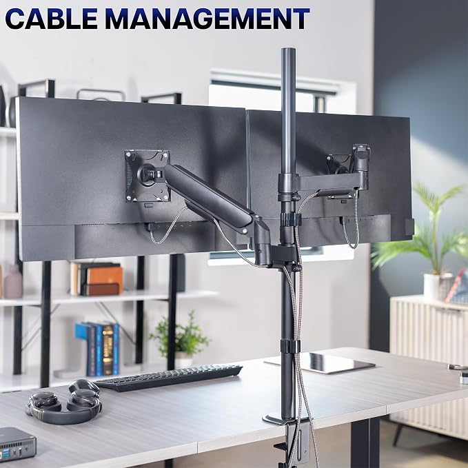 VIVO Dual Monitor Arm Extra Tall Mount for Screens up to 32 inches, Mechanical Height Adjustment, Full Articulating Heavy Duty VESA Stand with Desk C-clamp and Grommet, STAND-V012K - Image 9