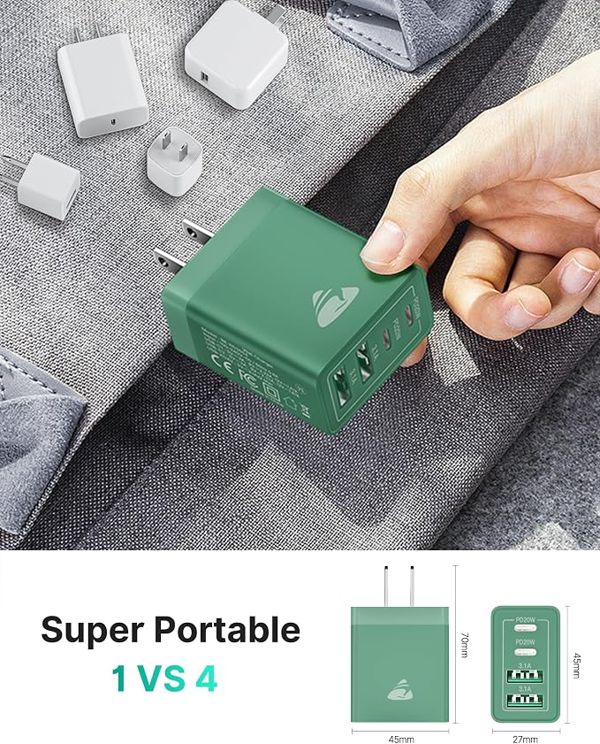 40W USB C Charger Cube, 2-Pack Wall Plug Fast Charging Block, 4-Port QC +PD Power Adapter Multiport Brick Type C Box for iPhone 16/15/14/13/12/11 Pro, XS/XR/8/7, Tablets, Cellphones Charger - Image 7
