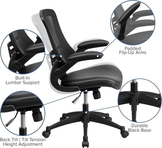 Flash Furniture Desk Chair with Wheels - Swivel Chair with Mid-Back Black Mesh and LeatherSoft Seat for Home Office and Desk - Image 12