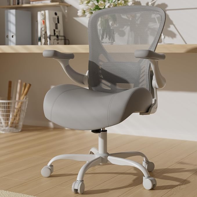GYI Ergonomic Office Chair with Memory Foam Cushion, Computer Desk Chair | 4.7" Thickened Seat , 3D Flip-up Arms, Adjustable Lumbar Support, 350 lbs Capacity, Grey by GYI