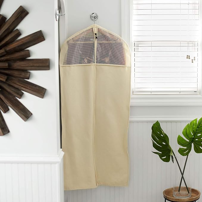 Household Essentials 3392-1 Cedarline Collection Hanging Garment Bag | Dress and Suit Protector | Natural Cotton Canvas,Off-White - Image 4