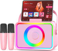 Karaoke Machine for Kids Adults,Portable Bluetooth Speaker with 2 Wireless Microphone with LED Lights, Karaoke Microphone with PA System Supports USB/TF/AUX,Gift for Party(Black) (Pink) by Unknown
