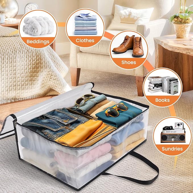 TasticTotes 8 Pack Clear Storage Bags for Comforter, Clothes & Bedding, 90L | Plastic Blanket Storage with Zipper & Handle, Foldable Moving Bags, Closet Organizer and Under-Bed Storage Containers - Image 6