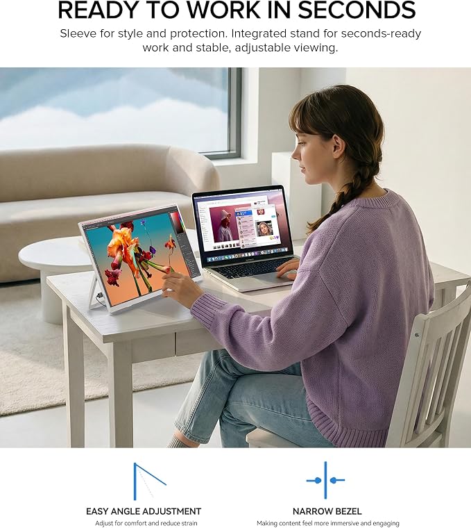UPERFECT Portable Monitor 15.6", 125% sRGB 1080P Laptop Monitor (White) | Ultra-Slim Display, USB-C & MINI HDMI, 350 Nits, VESA & Case, Travel Small Second Screen for Computer, Mini PC, Game Consoles - Image 4