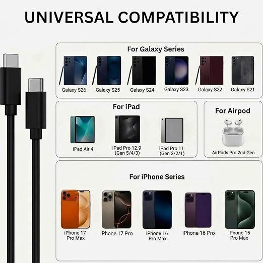 4-Pack 10ft USB-C to USB-C Fast Charging Cables Cord (100W/5A) - Black | Durable Cord Compatible with Samsung Galaxy S26, S25, S24, S23 & iPhone 17, 16, 15 Extra Long for Home, Office, & Travel - Image 3