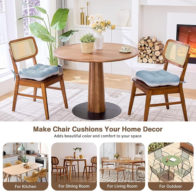 BETU Chair Cushions for Dining Chairs Set of 2,3.5" Thick Kitchen Table Chair Pads with Ties,Non Slip Backing and Covers, Seat Cushion for Dining Room,Bar,Patio Chairs,15.5"X15.5"X3.5",Smoky Blue - Image 7