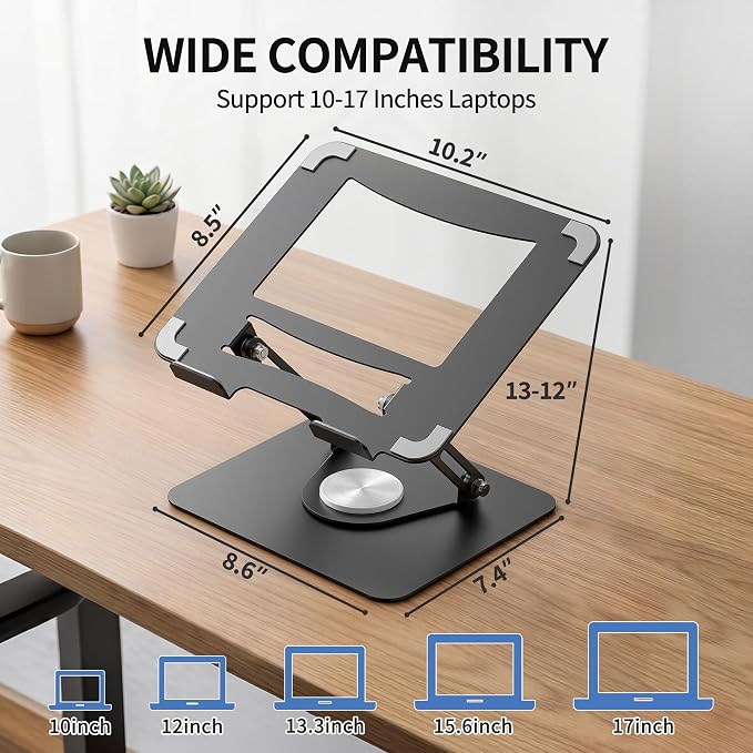 ALASHI Laptop Stand for Desk with 360 Rotating Base, Multi-Angle Adjustable Laptop Stands, Foldable Laptop Riser Compatible with 10 to 17 Inches PC Computer, Black - Image 5