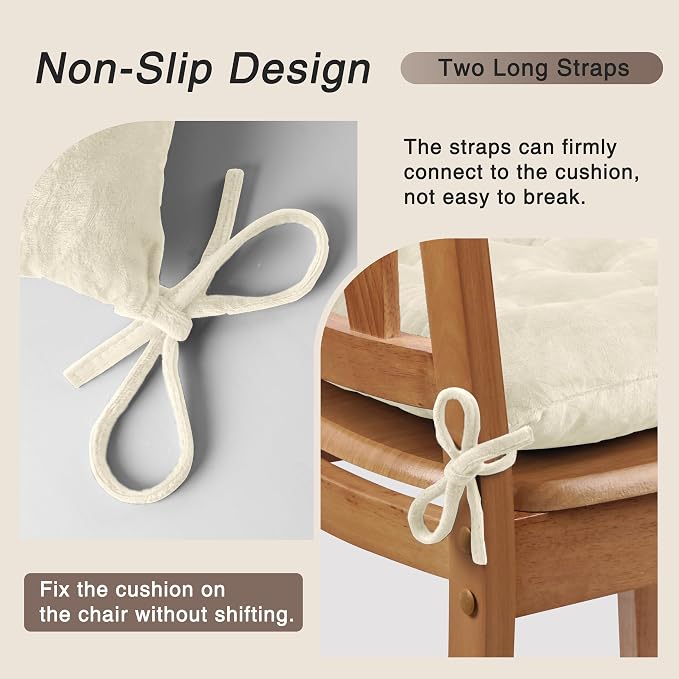 OVOV 2 Pack Chair Cushions for Dining Chairs 15.5"x15.5" Cream | Soft-Touch Velvet Fabric for Farmhouse Decor, Fit for Kitchen Dining Office Chairs, Upgrade Chair Comfort, with Durable Ties - Image 3