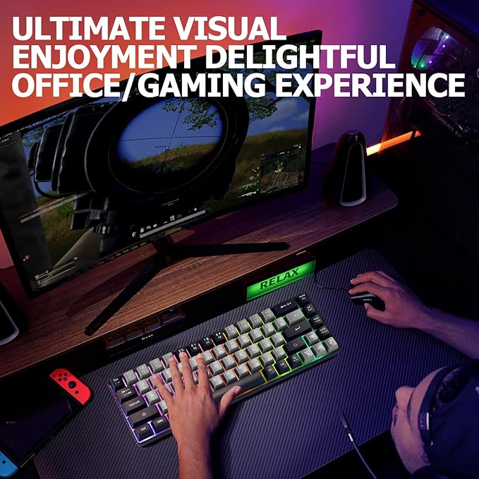 Guiheng Wired Portable 60% Mechanical Gaming Keyboard,RGB LED Backlit Compact 68 Keys Mini Wired Office Keyboard with Red Switch for Windows Laptop PC Mac -Grey and Black - Image 6