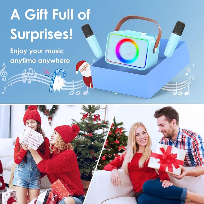 Karaoke Machine for Kids Adults,Portable Bluetooth Speaker with 2 Wireless Microphone with LED Lights, Karaoke Microphone with PA System Supports USB/TF/AUX,Gift for Party(Black) (Blue) - Image 7
