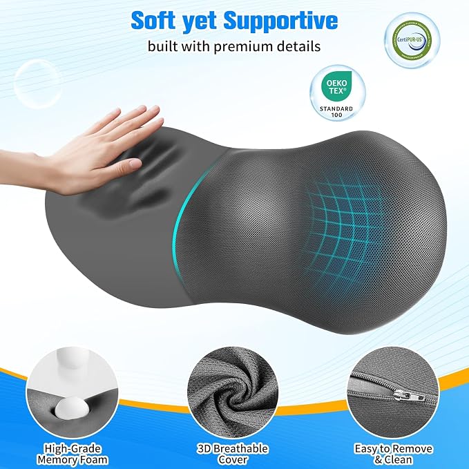 SweetSlubr Lumbar Support Pillow for Office Chair, Back Support, Gray | Memory Foam with Breathable Cover. Adjustable Strap Fits Office, Gaming & Car Chairs for Everyday Comfort. - Image 3