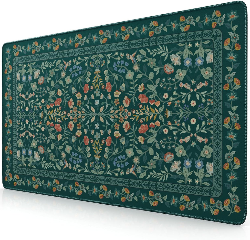 iCasso Aesthetic Flower Mouse Pad,23.6x13.7in,Deep Green by iCasso