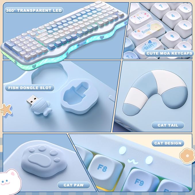 YUNZII C98 Cute Cake Wireless Mechanical Keyboard(Blue, Milk Switch) | 99 Keys with Number Pad, Hot Swap, PBT MOA Keycaps, BT5.0/2.4G/USB-C, Gasket Mount, Custom RGB Backlit for Win/Mac - Image 8