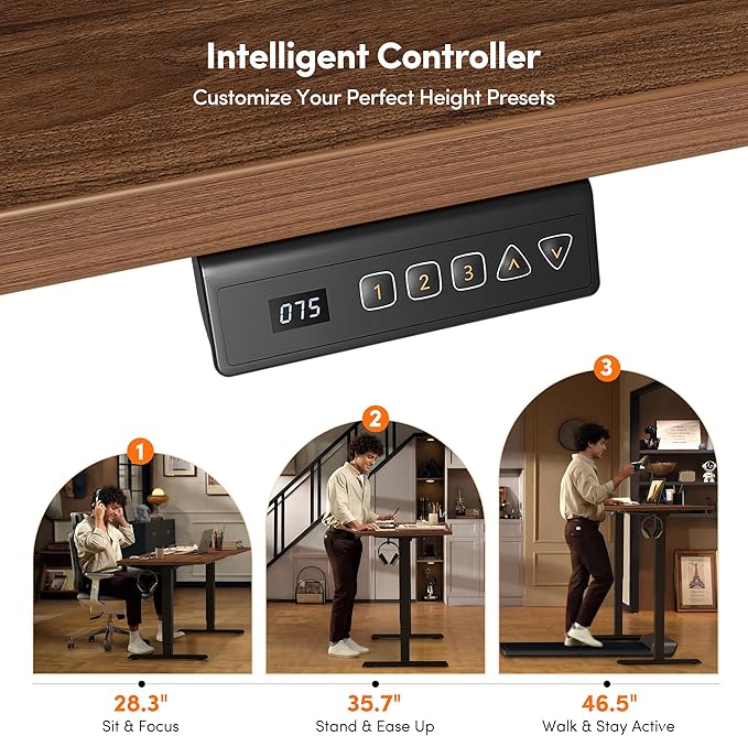 FEZIBO 40 x 24 Inches Electric Standing Desk Adjustable Height, 3 Memory Height Settings, Sit Stand Up Desk for Home Office & Computer Workstation, Dark Walnut - Image 7