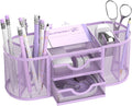 Mesh Desk Organizer, Pen Holder for Desk with 2 Drawers, Purple | Desk Organizers and Accessories with 8 Compartments and 2 Drawers, Pencil Holder for Desk for Small Office Supplies by SUPEASY