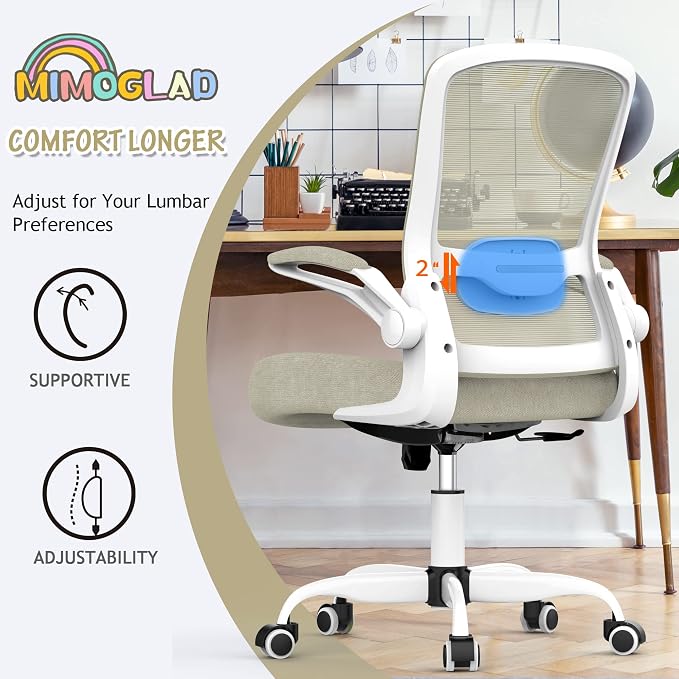 Mimoglad Home Office Chair - Ergonomic High Back Desk Chair with Adjustable Lumbar Support and Thickened Seat Cushion - Breathable Mesh Computer Chair - Image 2