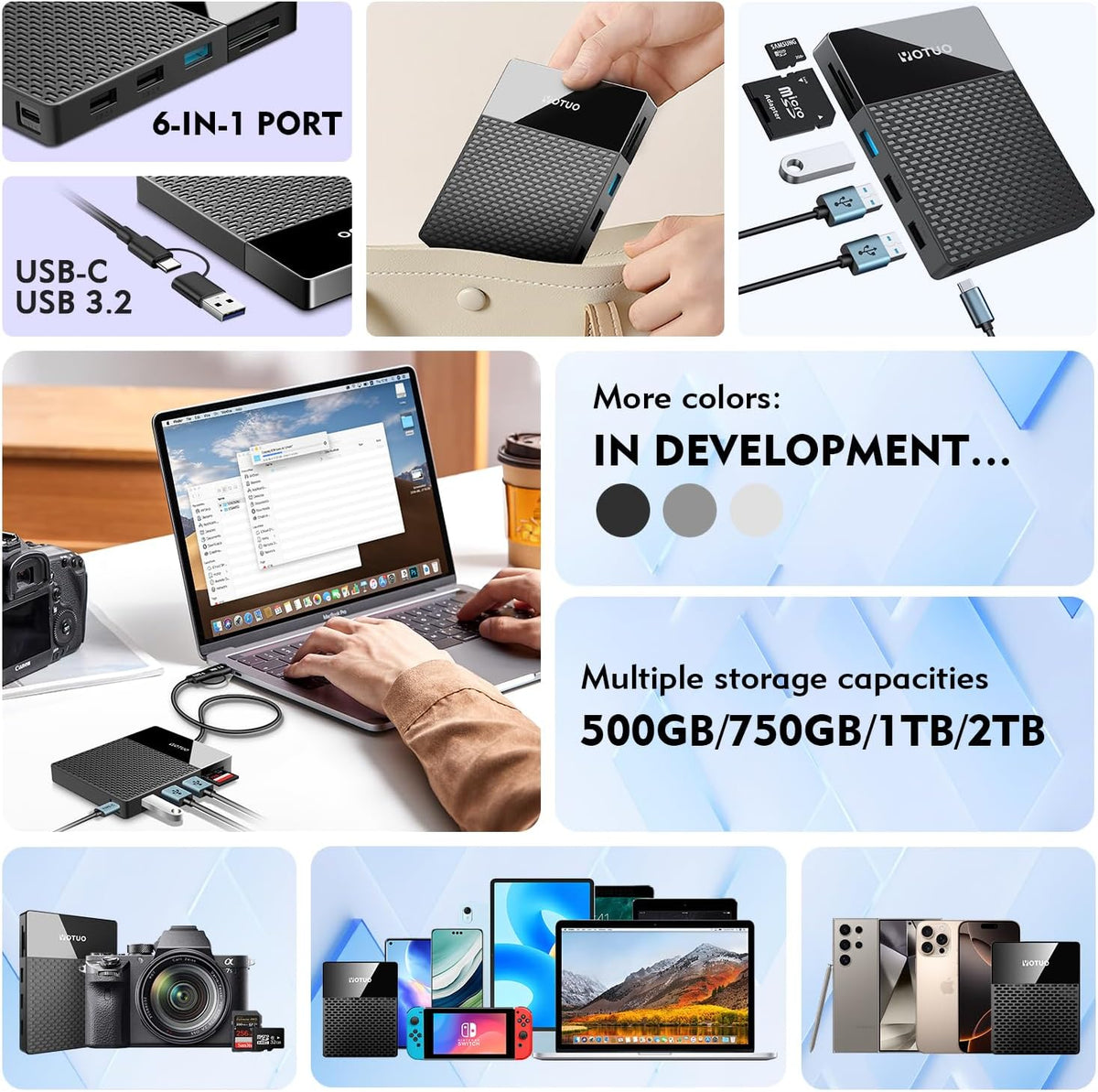 YOTUO Portable 500GB Docking Station External Hard Drive, Multiport USB-C Hub + HDD 7-in-1, USB 3.0, SD/TF Card, Multi-Functional HDD for Windows, Mac, Android, TV, Phone, Laptop, Desktop, PC - Image 5