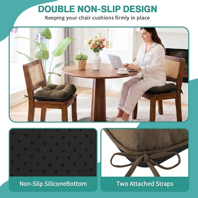 BETU Chair Cushions for Dining Chairs,3.5" Thick Kitchen Table Chair Pads with Ties,Non Slip Backing and Covers,Seat Cushion for Dining Room,Bar,Patio Chairs,18"X18"X3.5" - Image 2