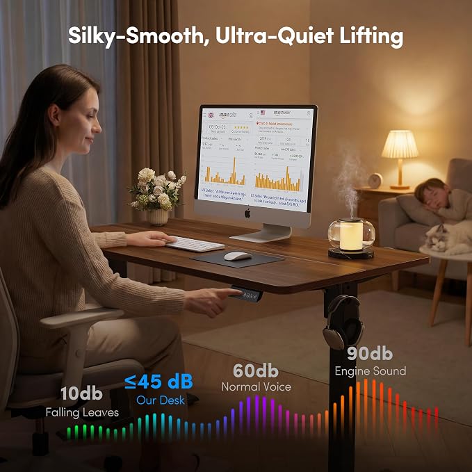 FEZIBO Standing Desk 32 × 19 Inch Electric Height Adjustable, Black Walnut | Sit and Stand Up Adjustable Desk, Home Office Computer Desk with 3 Customizable Memory Presets - Image 8