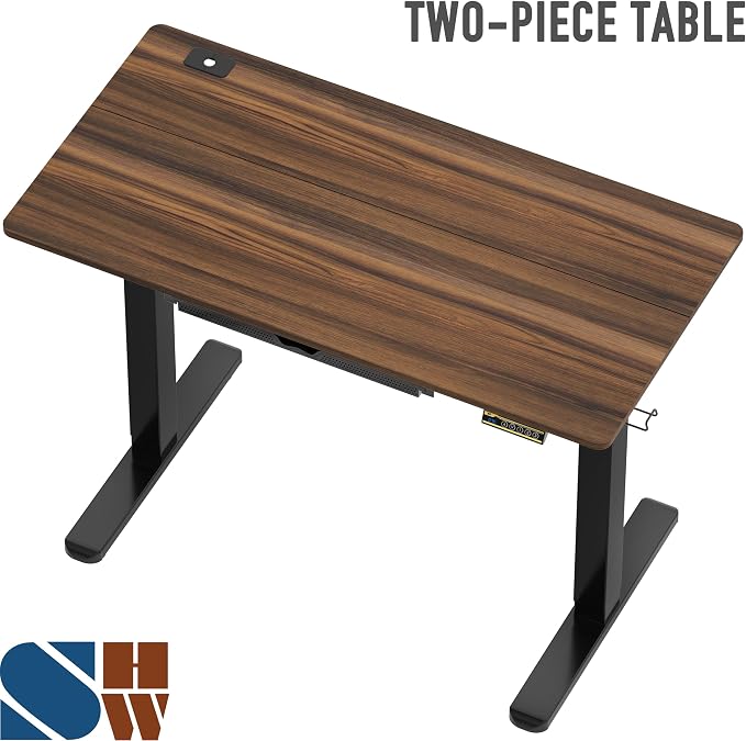 SHW 48-Inch Electric Height Adjustable Standing Desk w/Drawer, Walnut | w/ Memory Presets and Cable Management | Drawer with adjustable compartments | Hanging Hooks - Image 9