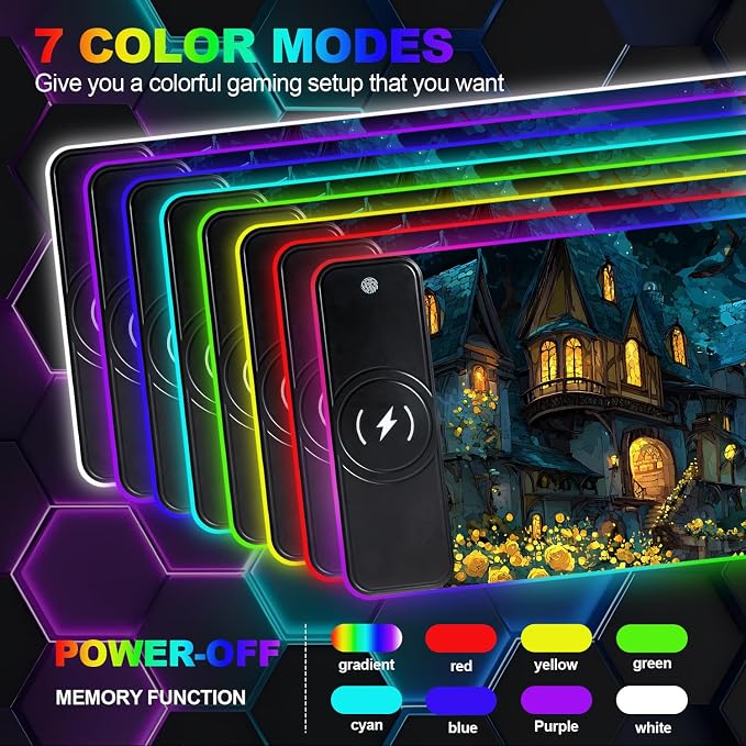 Wireless Charging RGB Gaming Mouse Pad, 31.5 x 11.8 Inch Extended Mouse Mat with Fantasy Castle & Rose Design, LED Desk Pad with 7 Lighting Modes, Non-Slip Base for Gaming & Office - Image 3