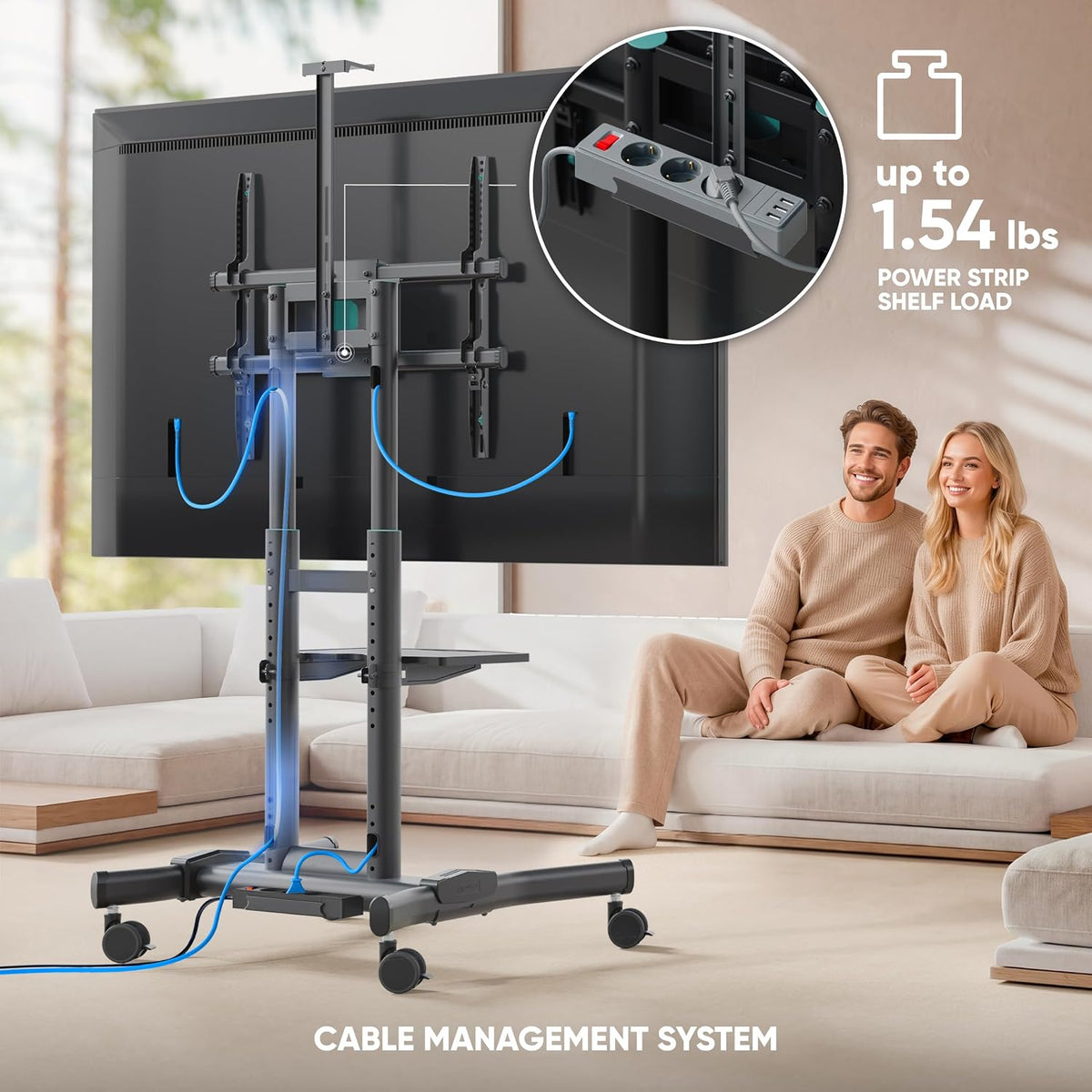 ONKRON Mobile TV Stand 50-90 Inch, up to 200 lbs, max VESA 800x600, Black - Image 8