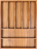 Bamboo Silverware Organizer, 12"x15.7" Utensil Holder Cutlery Tray with Grooved Drawer Dividers for Kitchen Flatware, Bedroom, Office (7 Slot, Acacia) by Bellsal