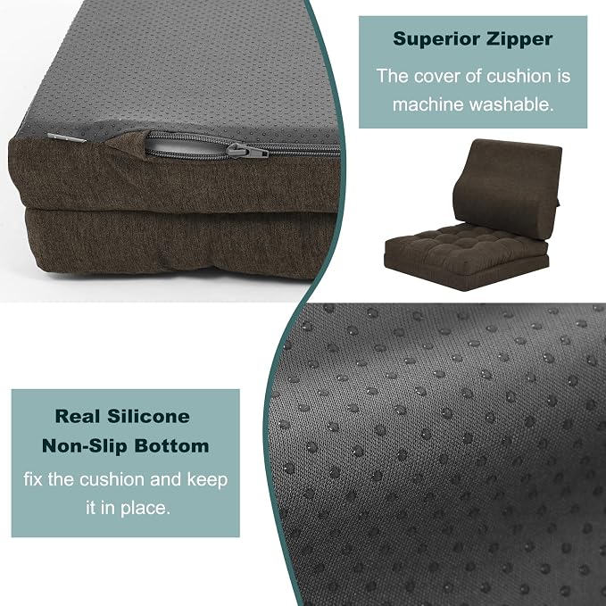 baibu Memory Foam Recliner Cushions with Lumbar Support Pillow Set for Elderly, 20x20x5 Inch Dual-Layer Design Non-Slip Recliner Seat Cushion & Back Support Pillow for Reduce Hip & Lumbar Pain, Brown - Image 6