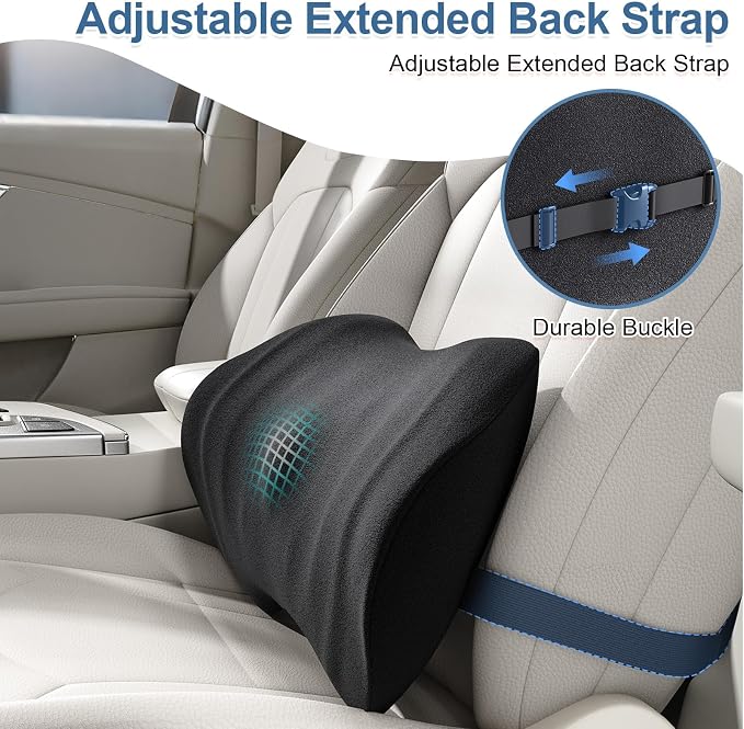 BYMECOST Lumbar Support Pillow for Car, Ergonomic Back Cushion | Memory Foam Lower Back Support Cushion with Strap for Driving, Lumbar Pillow for Pain Relief, for Office Chair, Long Sitting - Image 3
