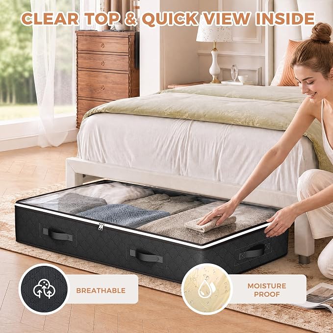 Budding Joy Under Bed Storage Containers with Clear Lids, 4 Pack | Underbed Storage Bags for Blankets, Towels, Comforter, Sweaters, Linen Sheets, Wrapping Paper - Image 6