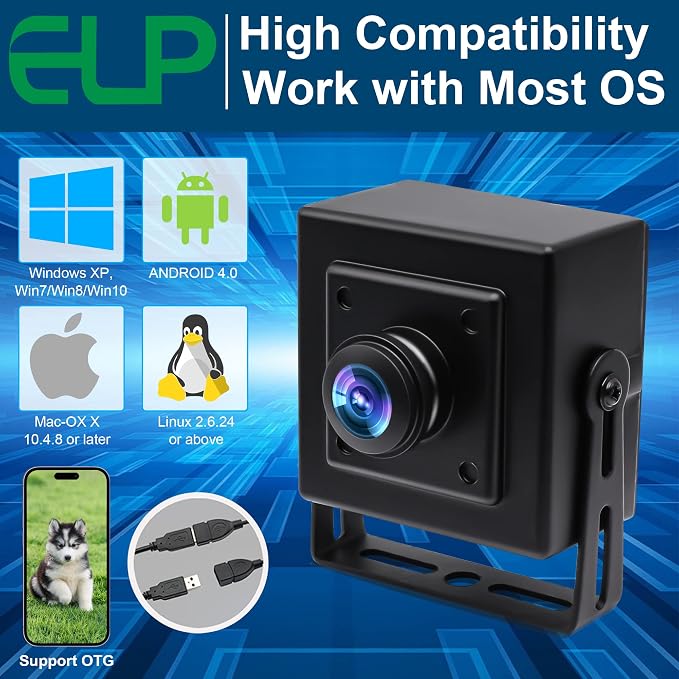 ELP 180degree Fisheye Lens Wide Angle USB Camera 1080P Mini Box Webcam 1080P High Speed UVC USB2.0 PC Camera CMOS OV2710 100fps 60fps 30fps Video Webcam for Computer, Laptop, Jetson Nano - Image 9