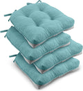 downluxe Indoor Chair Cushions for Dining Chairs, Tufted Overstuffed Textured Kitchen Chair Pads with Ties and Non-Slip Backing, 15.5" x 15.5" x 4", Aqua Blue, 4 Pack by Downluxe