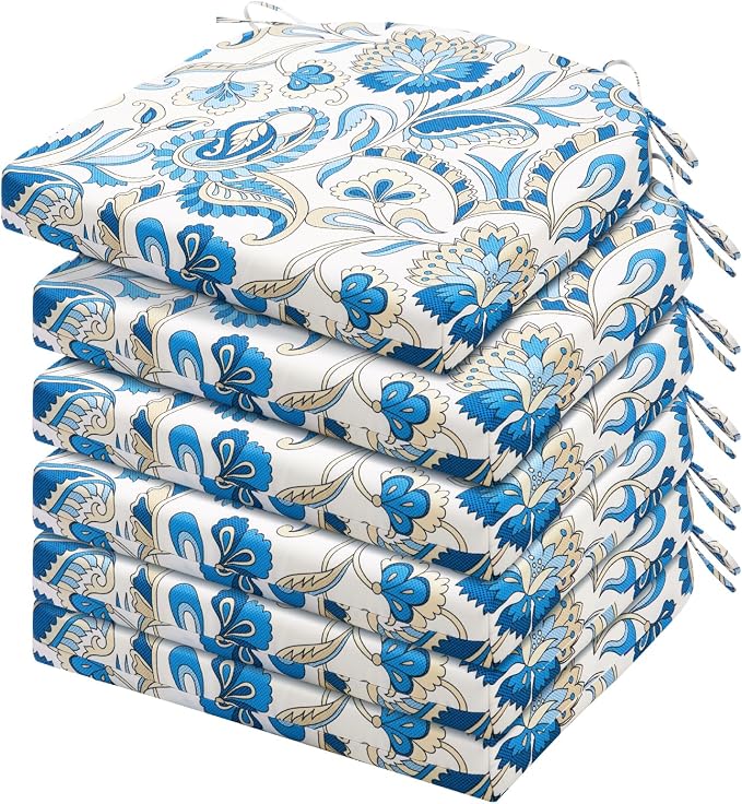 HARBOREST Outdoor Chair Cushions Set of 6, Water Resistant Patio Chair Cushions with Ties, Outdoor Seat Cushions for Patio Furniture, 17"x16"x2", Blue Butterfly by HARBOREST
